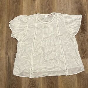Gorgeous 100% Rayon Flowy Short Sleeve White Peasant Boho Blouse XL